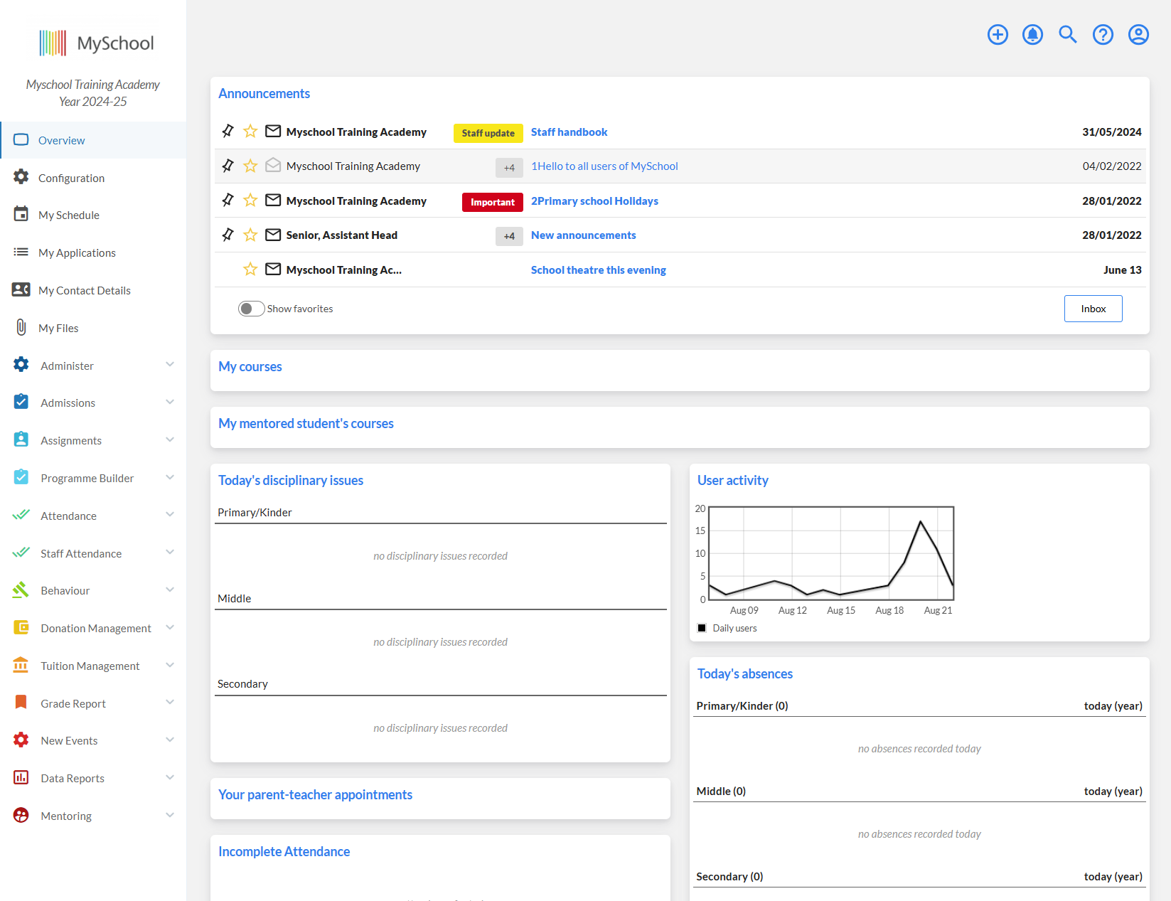 Screenshot - SIS - Dashboard