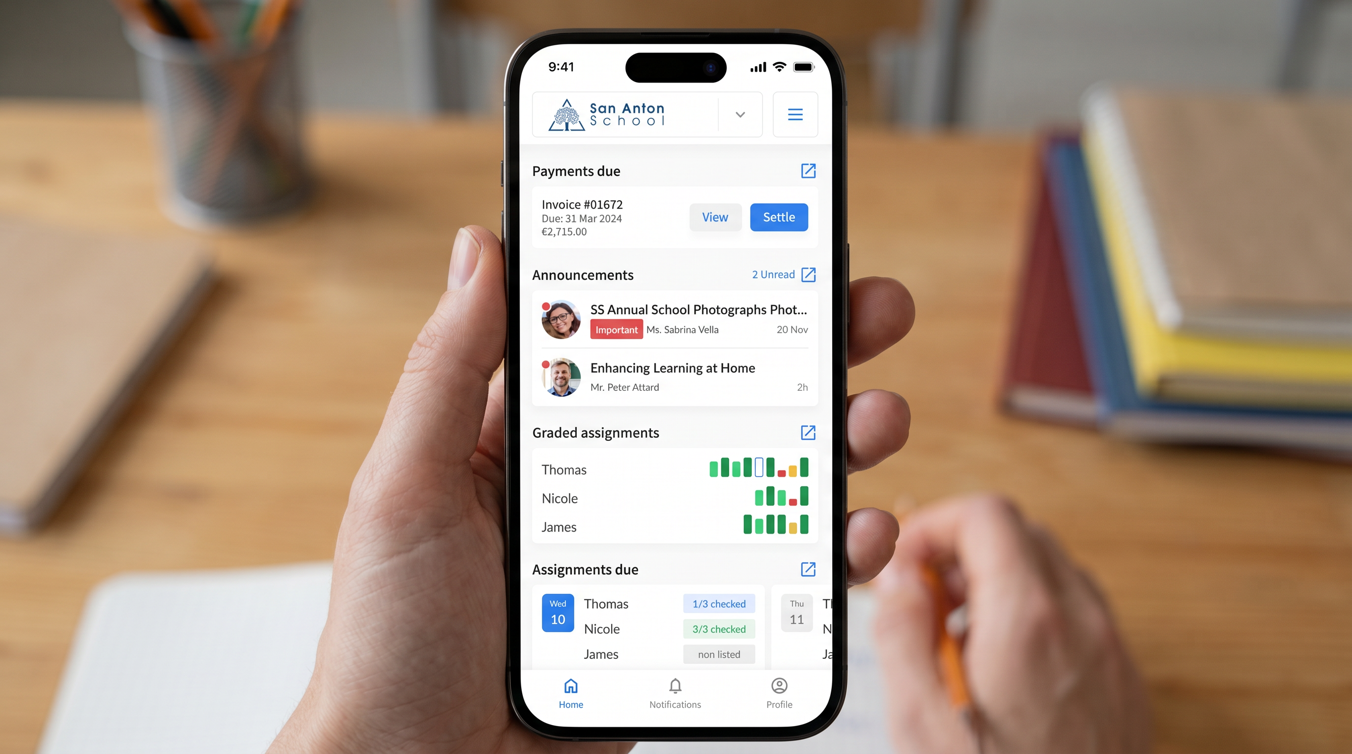 MySchool application on smartphone