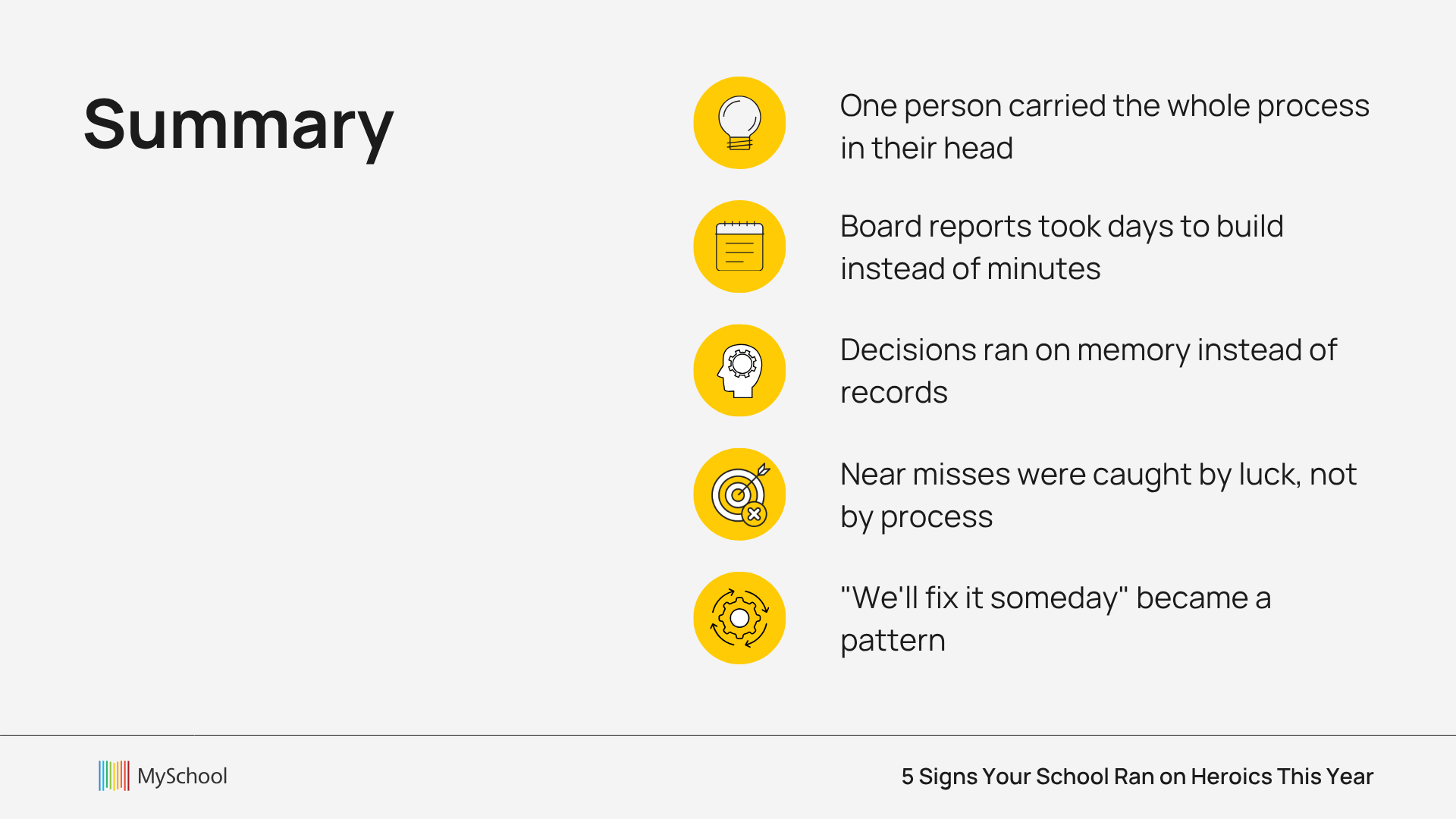 key takeaways list of 5 signs