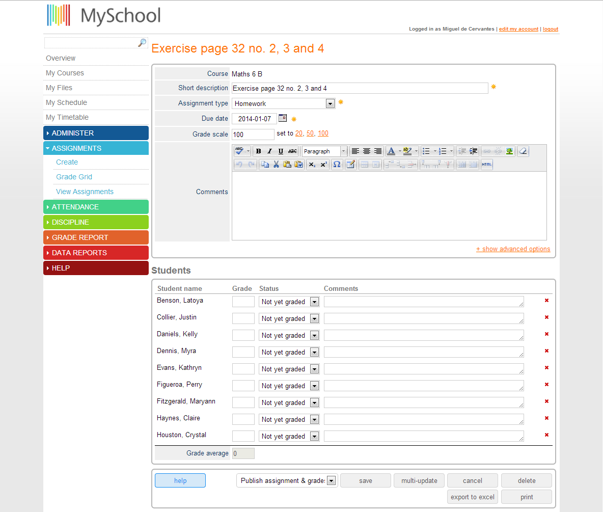 Homework assignments online