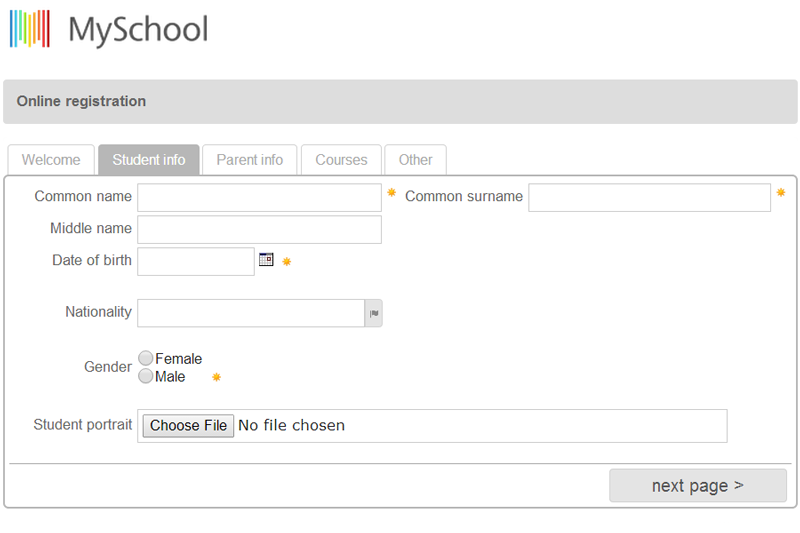 Student registration screenshot